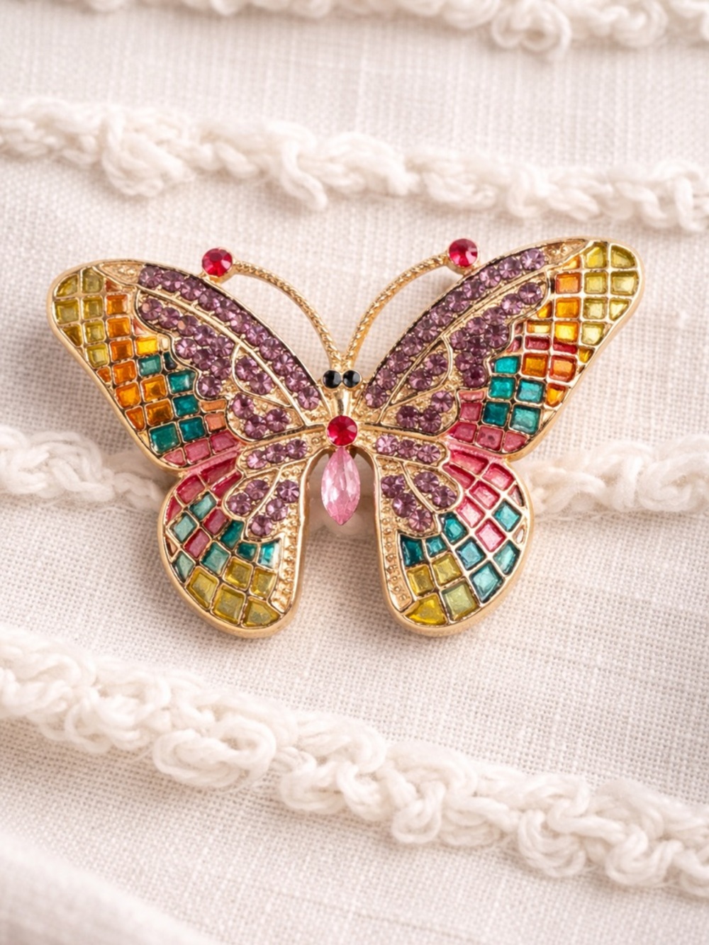 Gold Tome Multicolor Butterfly Brooch | Statement Pin